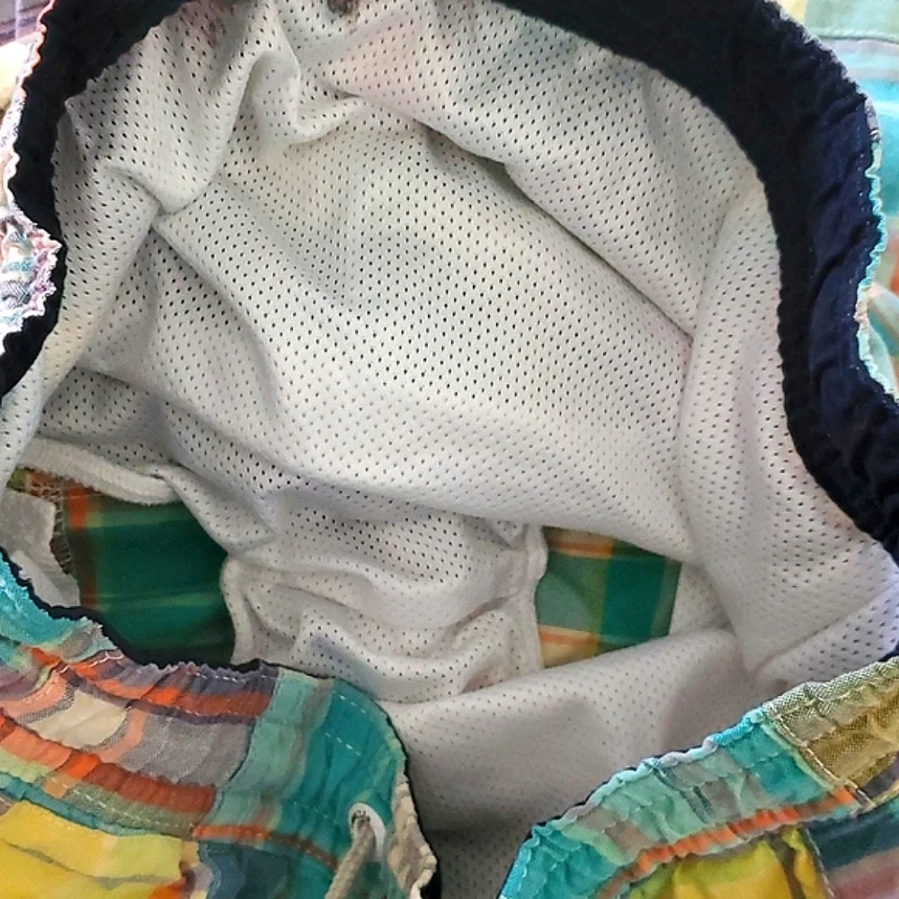 GAP Cream Madras Plaid Pastel Grandpa Beach Pool Swim Trunks Little Boys XL